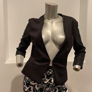 Lamarque Cindy Cropped Cut Out Leather Combo Jacket Black Size 8 BNWOT